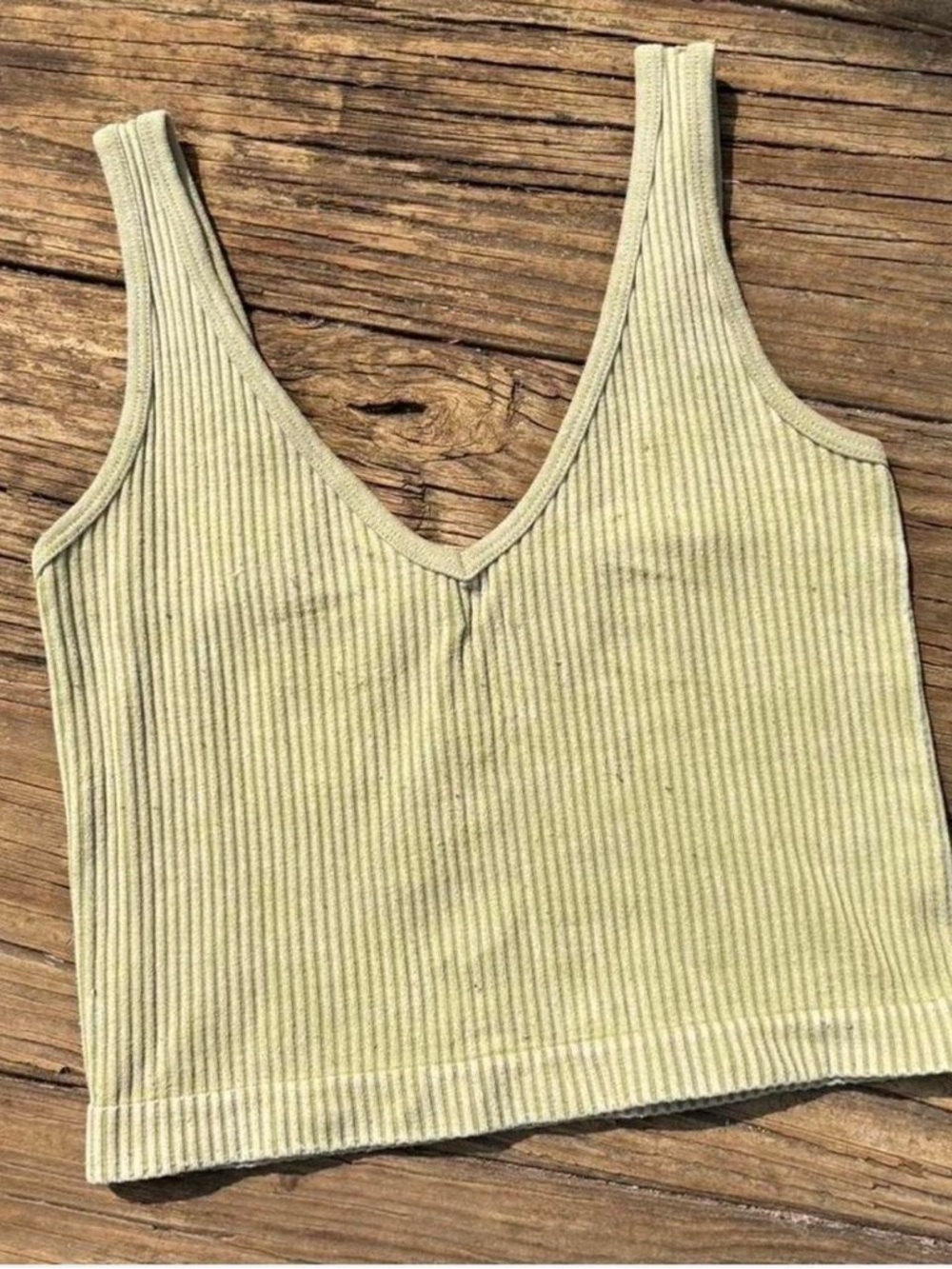 Aura Ribbed V-Neck Crop Tank - Sage Green